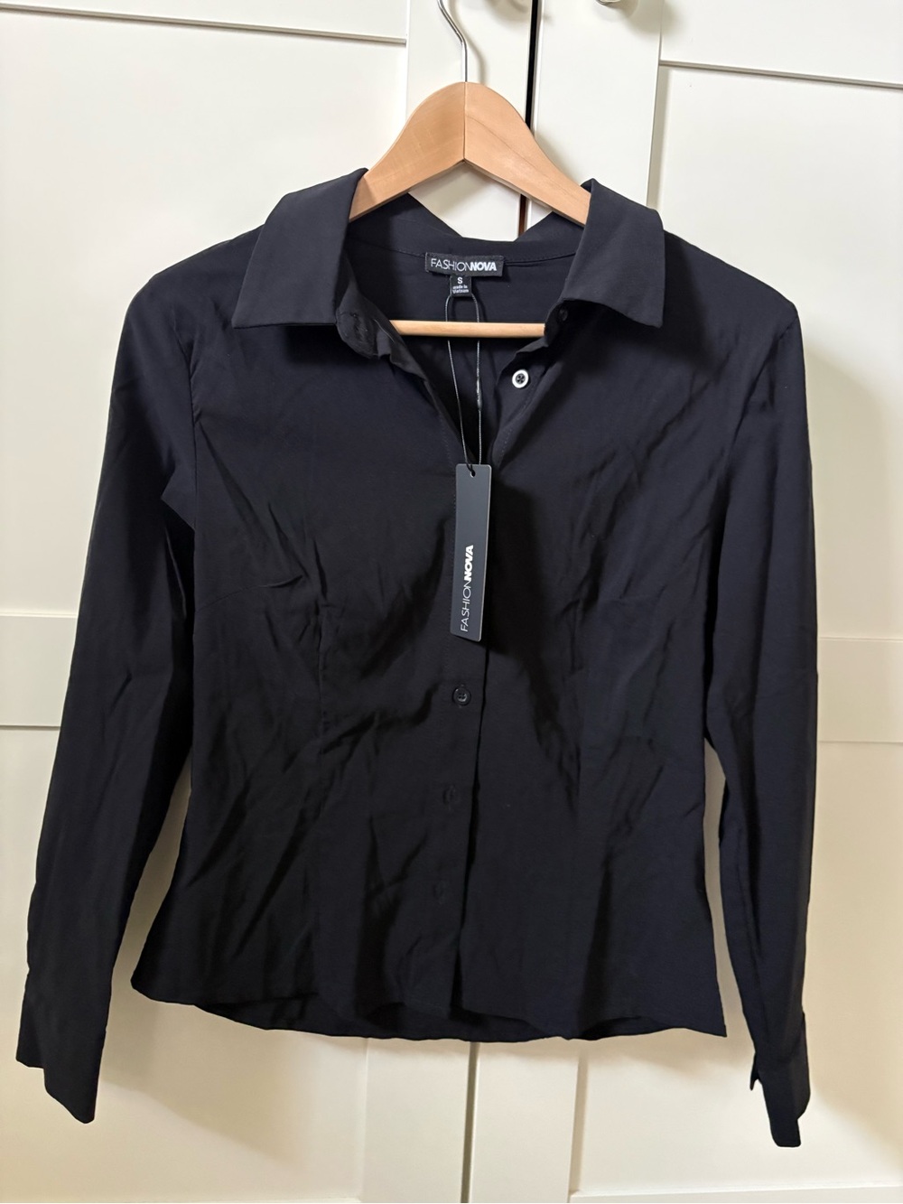 Fashion Nova Black Long Sleeve Button-Up Shirt